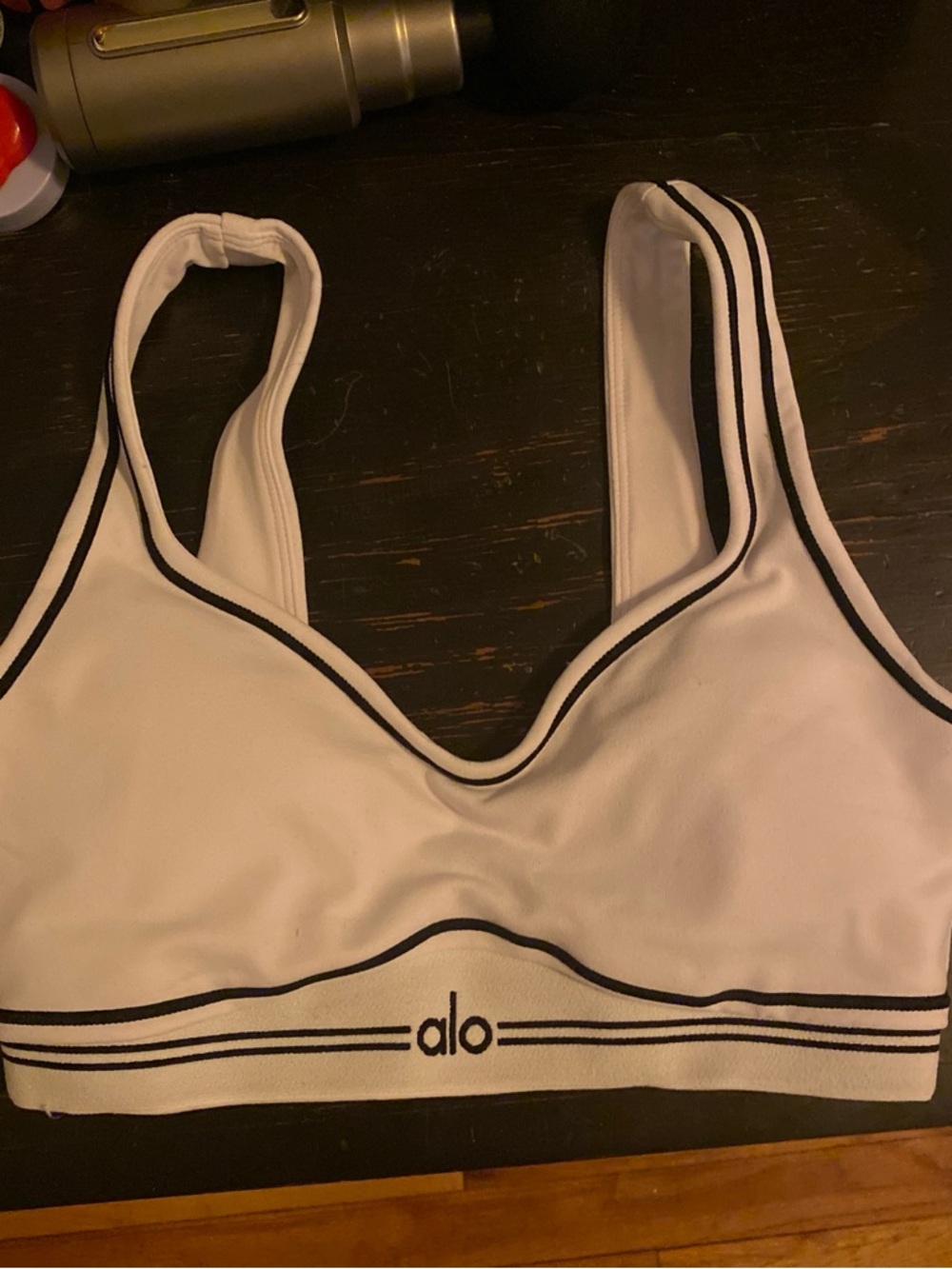 ALO Yoga White Airbrush Heart Throb Sports Bra